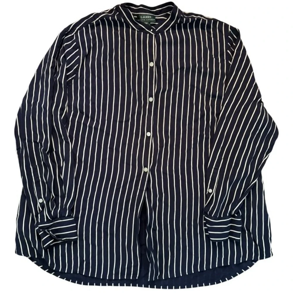 Lauren Ralph Lauren Striped Silk Matching Set Sz 2X / 16W Navy White